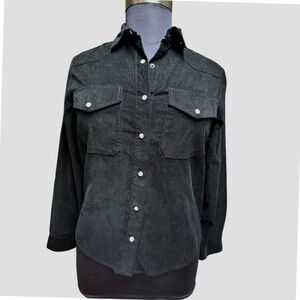 Velvet Heart‎ Corduroy Western Shirt Long Sleeve Button Up Pockets Black S Pearl